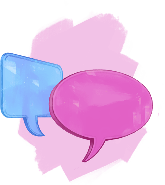 Illustration of 1 blue and 1 pink speech bubbles